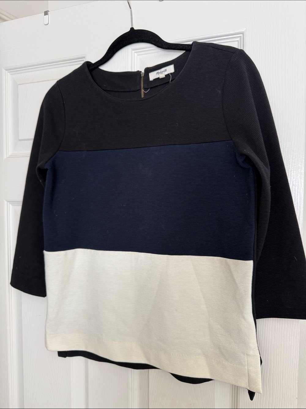 Madewell Black Navy White Colorblock Crewneck Sweater